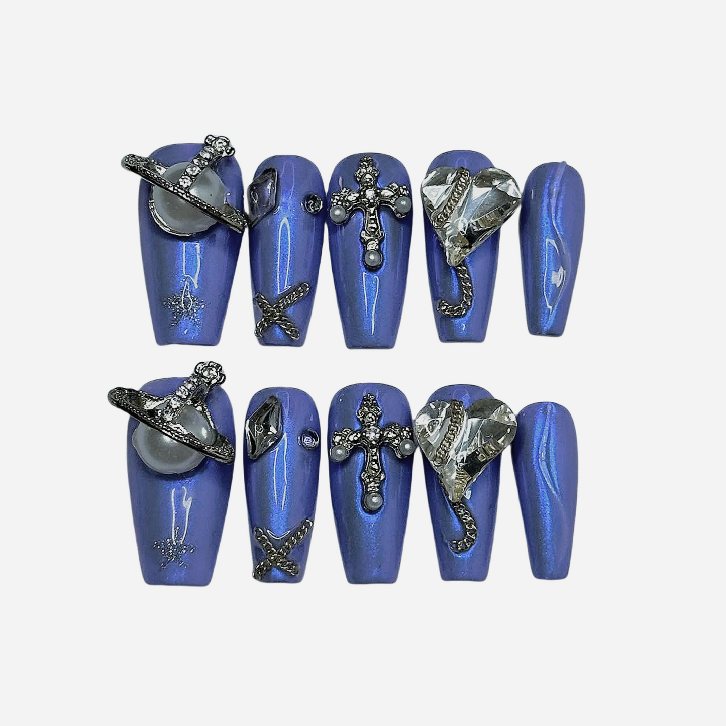 Handmade Royal Blue - Luxurious Rhinestone Nail Art Set