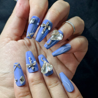 Handmade Royal Blue - Luxurious Rhinestone Nail Art Set