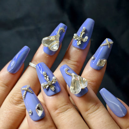 Handmade Royal Blue - Luxurious Rhinestone Nail Art Set