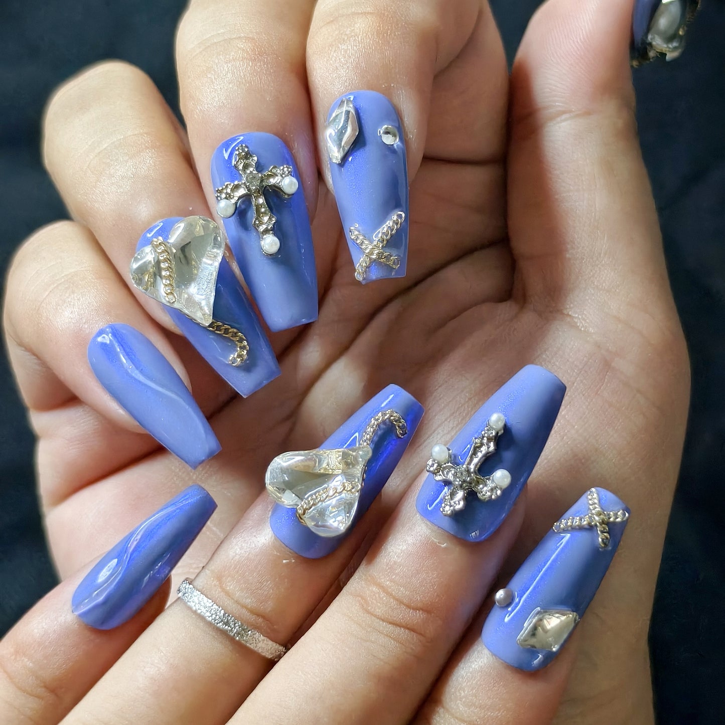 Handmade Royal Blue - Luxurious Rhinestone Nail Art Set